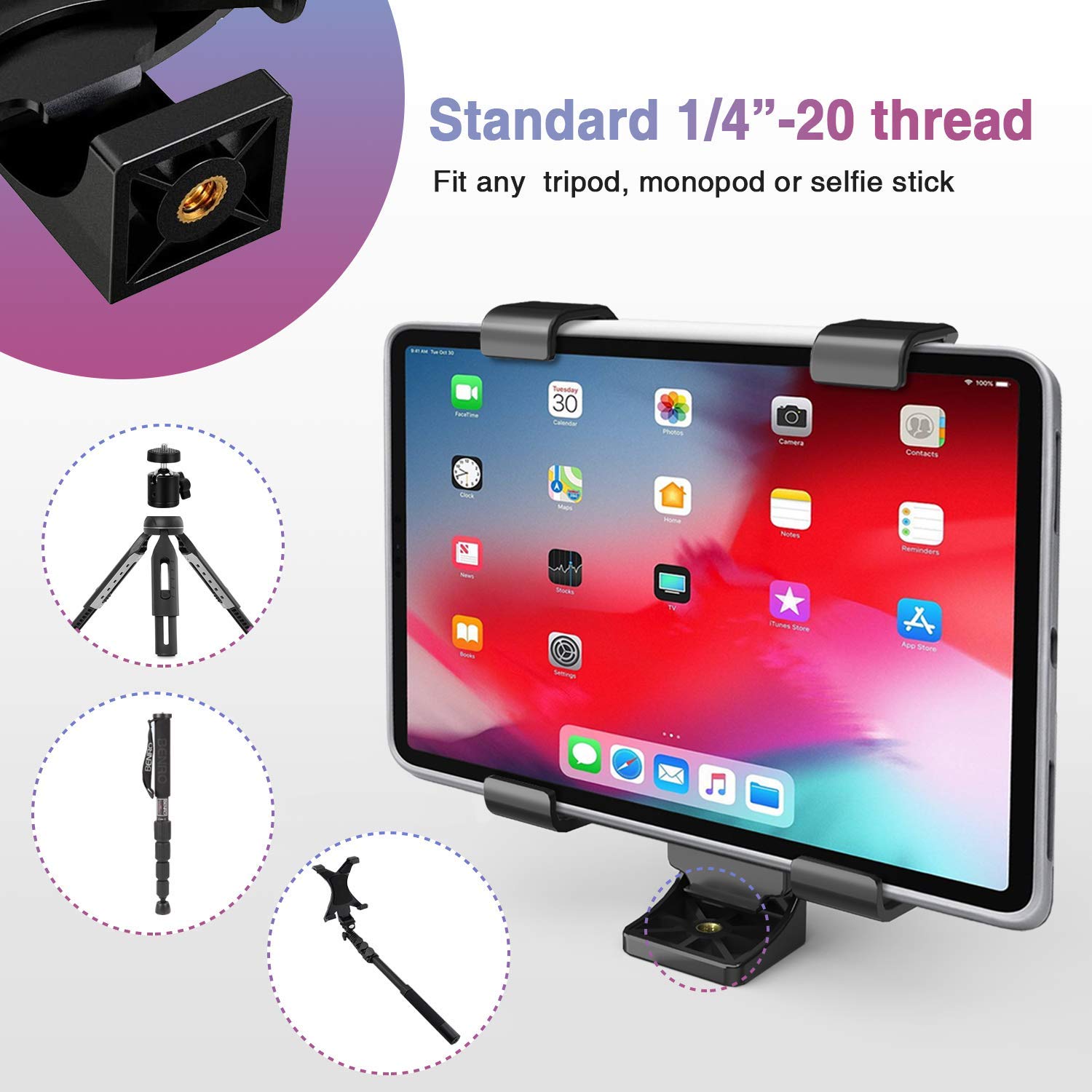OAHU Universal Tablet Holder for Tripod & Monopod – 360° Rotation, 4.9"–7.9" Devices