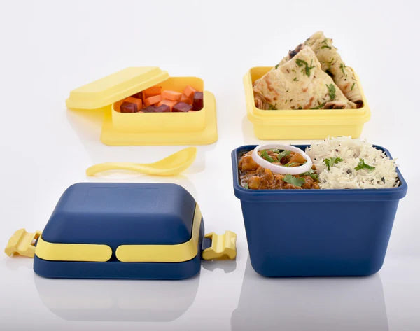 Easy Way Airtight Lunch Box Set of 3 Compartments with Handle & Push Lock